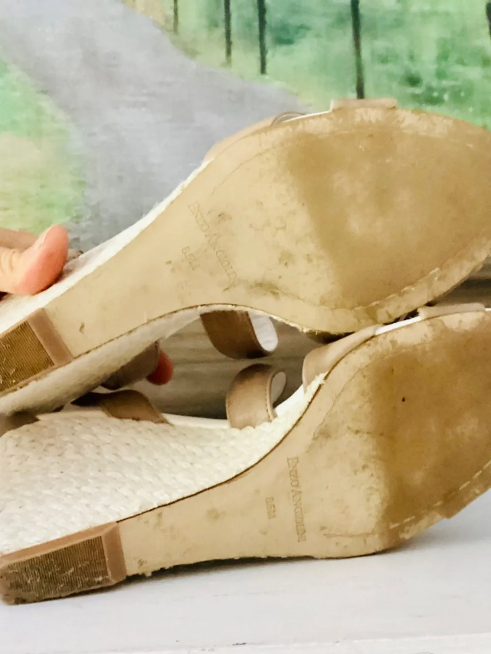 ENZO ANGIOLINI Espadrille Wedges Sandal Leather Tan crossover Strap Women’s 8M